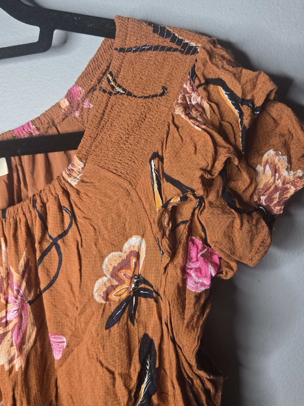 Universal Thread Women’s XL Rust Orange Floral Midi Dress Ruffle Hem - Picture 3 of 6